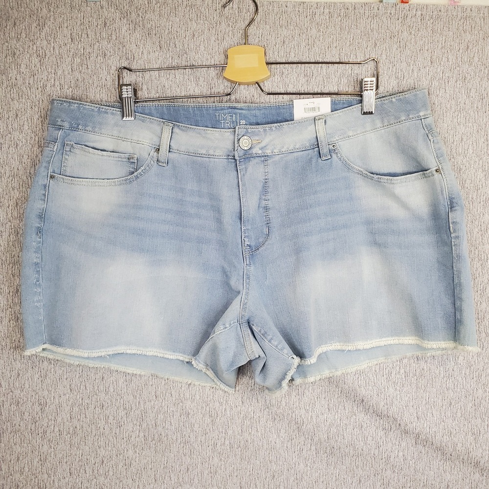 Time And Tru Mid Rise Jean Shorts Womens 20 Cut Off Light Wash Stretch Relaxed